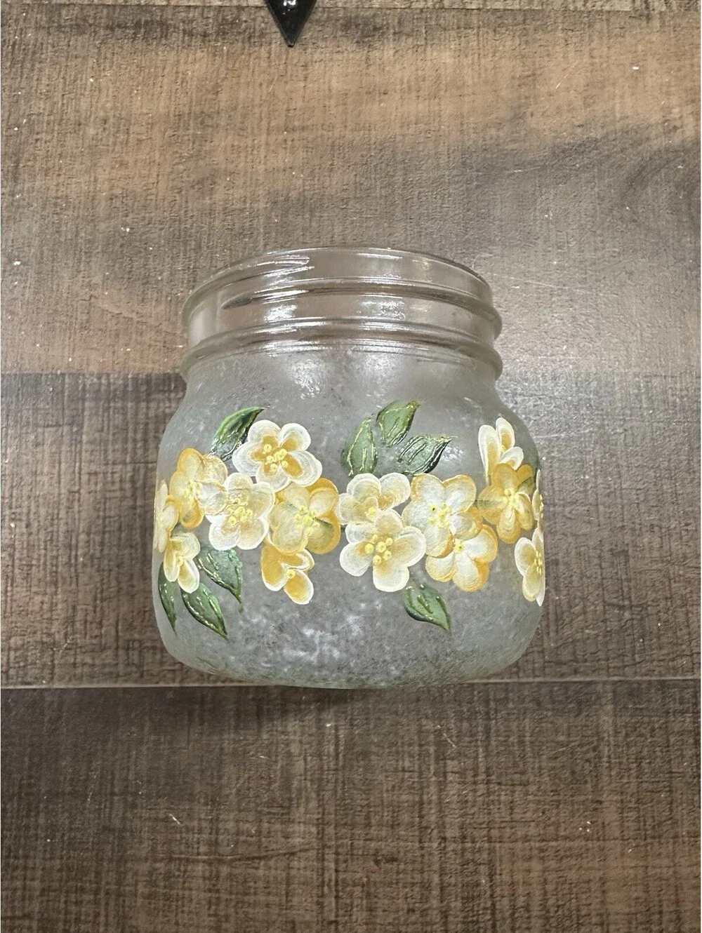 Vintage Hand-Painted Glass Jar with Floral Design